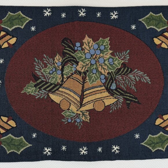 Vintage Set Of 4 Christmas Bell and Holly Tapestry Placemats Holiday 18"x12" - Picture 4 of 7